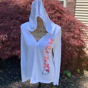 HELLO KITTY LONG SLEEVE WHITE HOODIE V NECK SHIRT